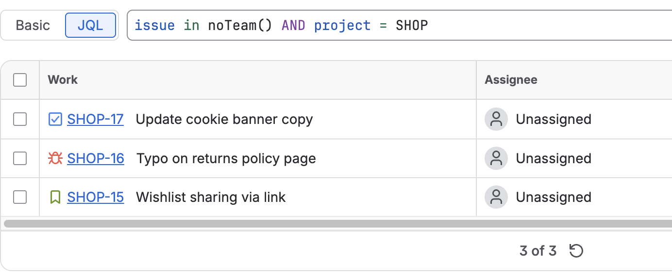 Issue navigator running issue in noTeam()